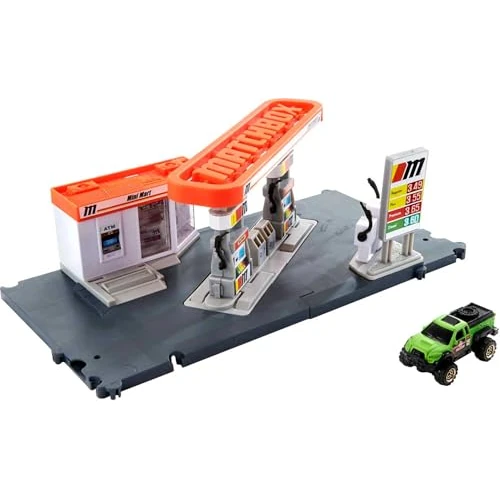 Matchbox- Playset Stazione di Servizio, con Veicolo e Pompe di Benzina Attivabili, Giocattolo per Bambini 3+ Anni, GVY84