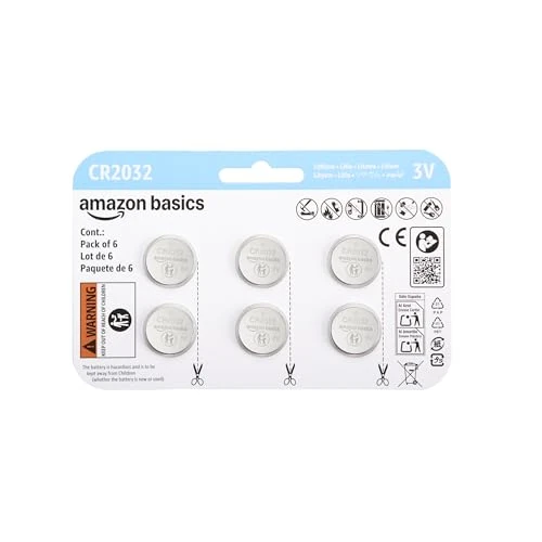 Offerta a tempo: Amazon Basics, 6 batterie a bottone al litio CR2032, 3 Volt, lunga durata, senza mercurio - 15% da 6.22 € a 5.28 €