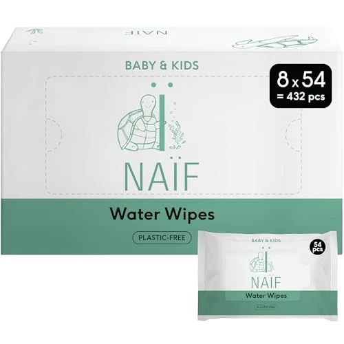 Offerta a tempo: Naïf - Salviette senza plastica - 432 pezzi (8 confezioni da 54 salviette ciascuna) - Cura del sederino, del corpo e del viso del bambino - 99% acqua - 0% profumo e alcol - 19% da 21.99 € a 17.76 €