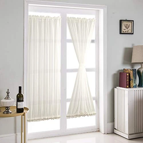 French Door Curtains Simple Style Pure White Chiffon Sheer Curtains, Romantic Home Decor French Door Panel, Rod Door Window Sidelight Curtain, Rod Pockets Top Bottom, 1 Panel (64*183cm)