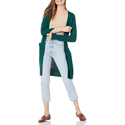 Limited-time offer: Amazon Essentials Women's Lightweight Longline Open-Front Long Sleeve Cardigan (Available in Plus Size), Dark Green, XXL from 19.90 GBP to 13.30 GBP (save 33%)
