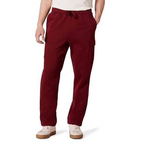 Amazon Essentials Men's Cargo Fleece Open Hem Sweatpant, Dark Red, M