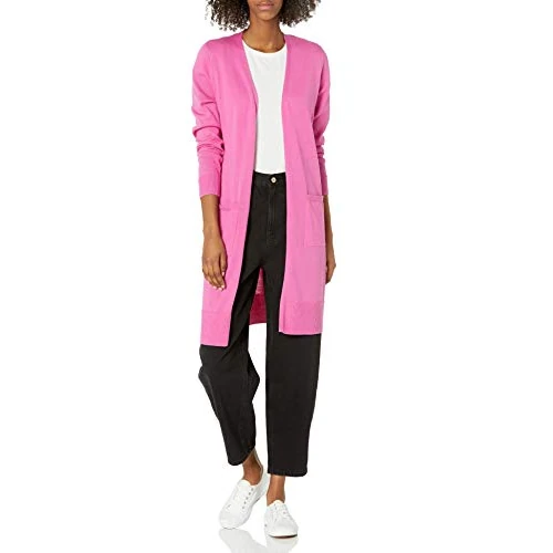 Offerta a tempo: Amazon Essentials Cardigan Leggero A Maniche Lunghe con Apertura Frontale, Lunghezza più Lunga (Disponibile in Taglie Forti) Donna, Rosa Brillante, L — 22% da 19,90 € a 15,56 €