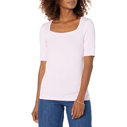 Limited-time offer: Amazon Essentials Women's Slim-Fit Half Sleeve Square Neck T-Shirt, Light Pink, XL from 9.49 GBP to 8.16 GBP (save 14%)
