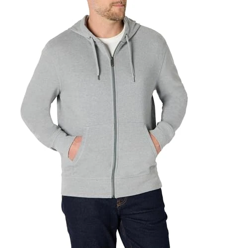Amazon Essentials Felpa Leggera con Cappuccio in French Terry con Zip Integrale vestibilità Comoda Uomo, Grigio Chiaro Puntinato, XXL