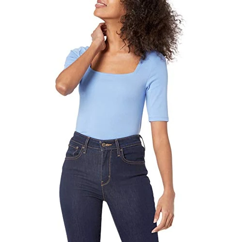 Tijdelijke aanbieding: Amazon Essentials Women's T-shirt met halve mouwen, vierkante hals en slanke pasvorm, Blauw, XL van 19.99 € naar 19.99 € (0.00% korting)