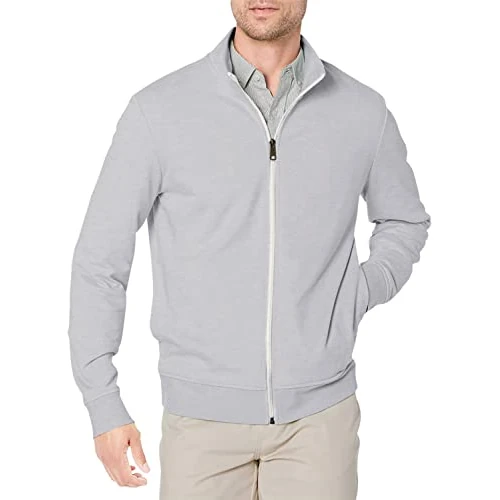 Amazon Essentials Men's Lightweight French Terry Full-Zip Mock Neck Sweatshirt, Light Grey Heather, L