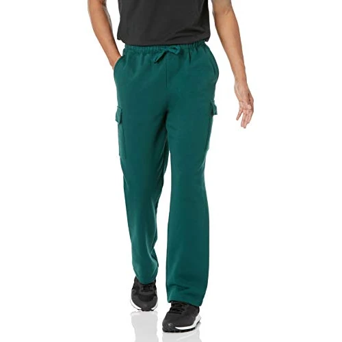 Amazon Essentials Pantalones Deportivos Tipo Cargo de Forro Polar con Dobladillo Abierto Hombre, Verde Oscuro, L