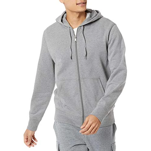 Amazon Essentials Herren Leichter French-Terry-Hoodie Mit Durchgehendem Reißverschluss Und Bequemer Passform, Dunkelgrau Meliert, S