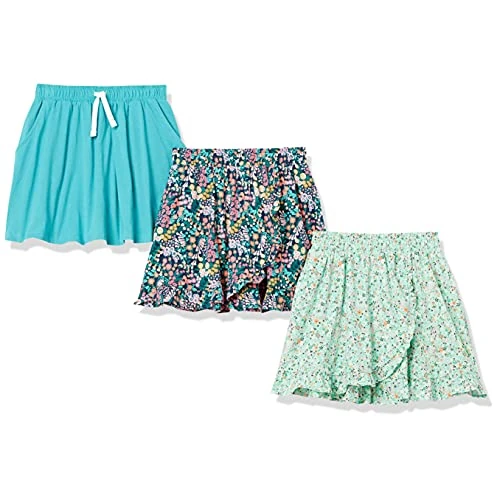 Amazon Essentials Jupe-Short en Maille avec Taille Élastique et Short Intégré Respirant Fille, Lot de 3, Bleu Sarcelle, 4 Ans