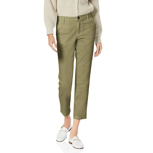 Amazon Essentials Women's Mid-Rise Slim-Fit Stretchy Cropped Tapered Leg Khaki Trousers (Available in Plus Size), Washed Olive, 14