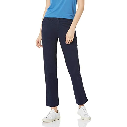 Amazon Essentials Pantalón chino de sarga elástico de pierna recta para mujer, color azul marino, talla 2