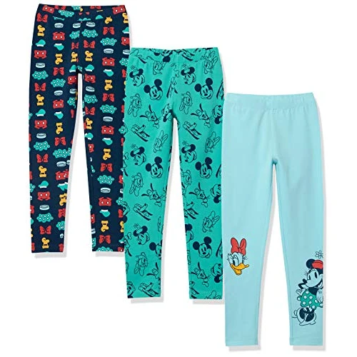 Amazon Essentials Disney | Marvel | Star Wars | Frozen | Princess Girls' Leggings, Pack of 3, Mickey and Friends, 10 Years