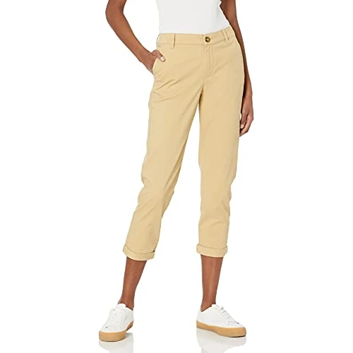 Amazon Essentials Pantalon Chino Court et Extensible, Taille Mi-Haute, Coupe Cintrée et Jambes Fuselées (Disponible en Grandes Tailles) Femme, Brun Kaki, 46