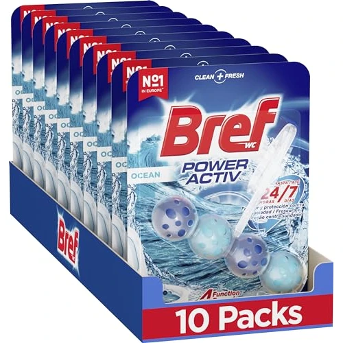 Bref Bref WC Power Activ Oceano, Toilet Cleaner, Cleaning and Freshness for your toilet, Stock Size of 10 packs