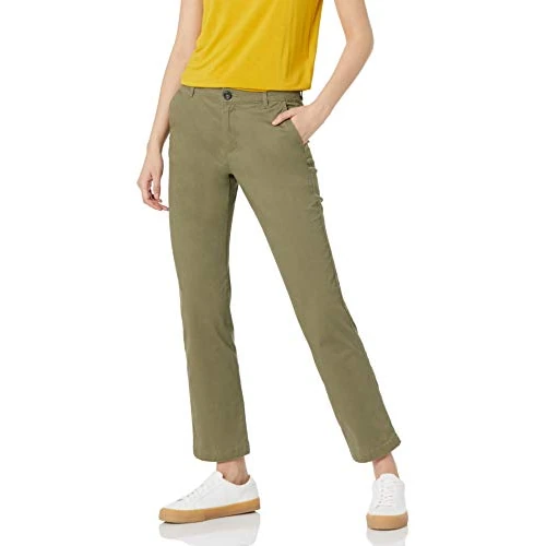 Amazon Essentials Pantalon chino en sergé extensible à jambe droite pour femme, coupe ajustée, vert olive délavé, taille 50