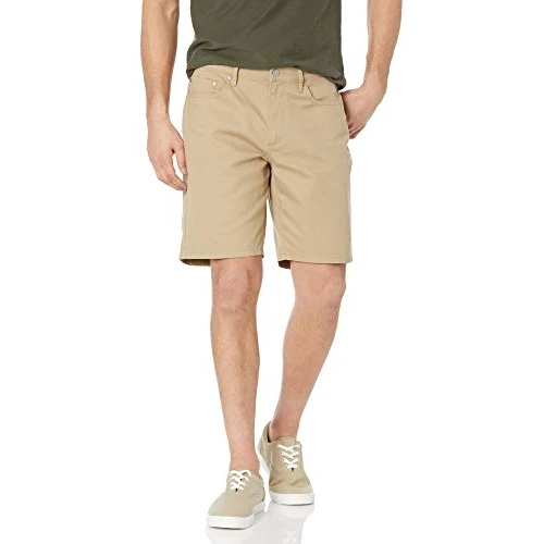Limited-time offer: Amazon Essentials Men's Straight Fit 9“ (23cm) Stretch 5-Pocket Jean Shorts, Khaki Brown, 42W from 15.30 £ to 15.30 £ (save 0.00%)