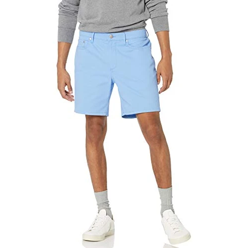 Oferta limitada: Amazon Essentials Pantalones Cortos Elásticos de Corte Ajustado con 5 Bolsillos, Entrepierna de 17,8cm Hombre , Azul Claro, 29W de 22.90 € a 13.38 € (ahorro 42%)