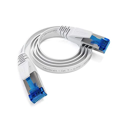 KabelDirekt – Cable Ethernet plano, altamente flexible – 0,5m (Cable LAN y de red, CAT7, 10Gbit/s para una velocidad máxima de fibra, conector RJ45, apto para instalaciones permanentes, blanco)