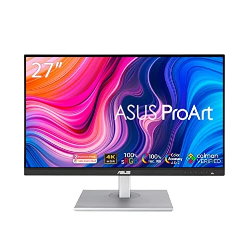 ASUS ProArt PA279CV - 27 Zoll 4K UHD Professioneller Monitor - 16:9 IPS, 3840x2160 - ergonomisch, Pivot, Calman, hohe Farbtreue, HDR 10 - DisplayPort, HDMI, 65W USB-C, USB-Hub, Schwarz