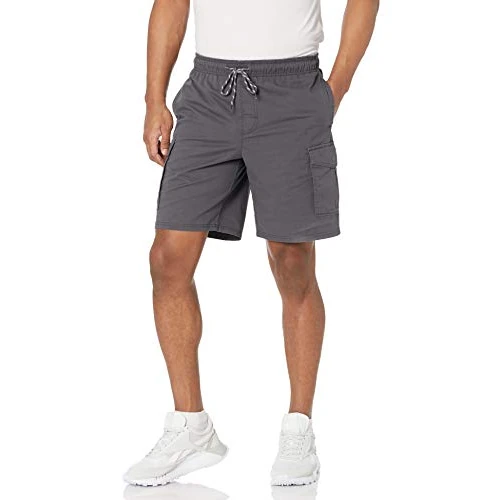 Amazon Essentials Pantaloncini Cargo Elasticizzati in Vita da 23cm Uomo, Grigio Scuro, M