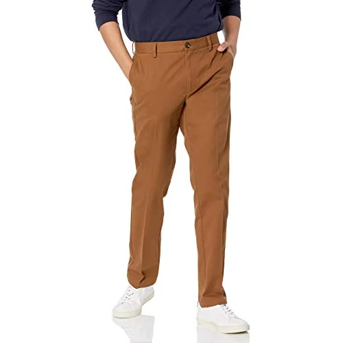 Amazon Essentials Pantalon Chino à Coupe ajustée et Infroissable pour Homme, Marron Kaki foncé, 88,9 x 71,1 cm (l x L)