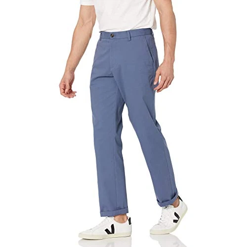 Amazon Essentials Pantalon Chino Infroissable sans Pinces Coupe Classique (Grandes Tailles Disponibles) Homme, Indigo, 35W / 30L