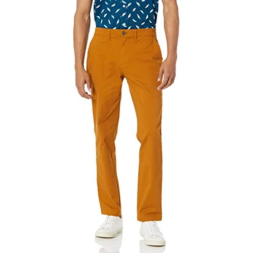 Amazon Essentials Herren Legere Stretch-Chinohose mit schmaler Passform, Dunkles Kamelbraun, 28W / 32L