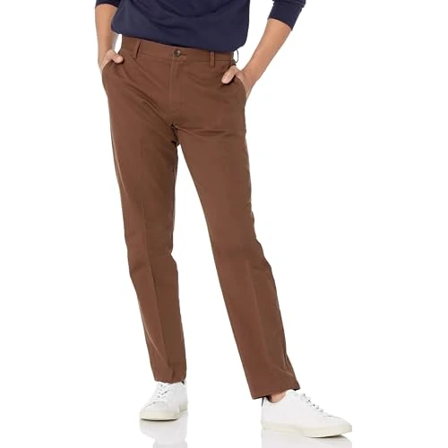 Amazon Essentials Pantalon Chino à Coupe cintrée pour Homme, Infroissable, Devant Plat, Marron, 76,2 x 71,1 cm (l x L)