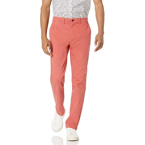 Amazon Essentials Pantaloni Chino Elasticizzati Casual vestibilità Aderente Uomo, Rosso Lampone, 31W / 29L