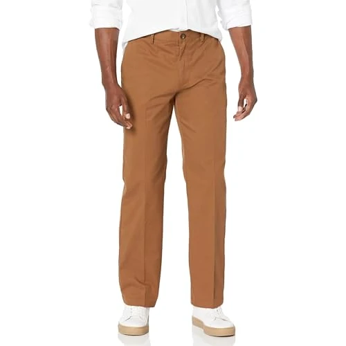 Amazon Essentials Pantalón Chino con Parte Delantera Plana Resistente a Las Arrugas y de Corte Clásico (Disponible en Tallas Grandes y Largos Especiales) Hombre, Marrón Caqui Oscuro, 28W / 32L