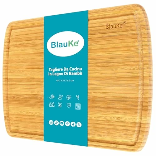 BlauKe® Wood Cutting Board for Kitchen – 45x31cm Extra Large Bamboo Cutting Board with Juice Groove – Wooden Chopping Board, Serving Tray, Butcher Block