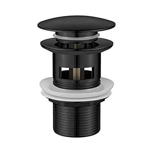 Ibergrif M20502B Pop Up Sink Plug Replacement, Basin Waste, Slotted Click Clack Waste with Overflow for Bathroom Sink, 1/4" BSP, Dual Silicone Seal Washers, Chrome, Black