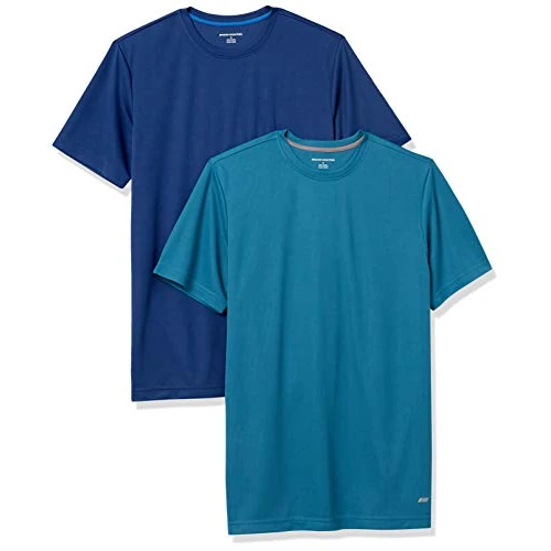 Amazon Essentials Men's Active Performance Tech Running Gym T-Shirt (Available in Big & Tall), Pack of 2, Dark Blue/Teal Blue, XS