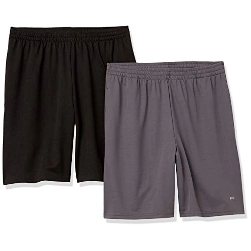 Amazon Essentials Short d’Entraînement pour Le Basket-Ball et la Gym en Tissu Technique Performant, Coupe Ample Homme, Lot de 2, Gris Foncé/Noir, XXL