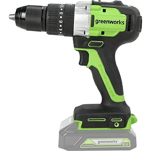Greenworks Taladro/destornillador inalámbrico GD24DD60 (Li-Ion 24V 60 Nm torque 1700 rpm 1/2' diámetro del eje potente motor sin escobillas sin batería ni cargador)