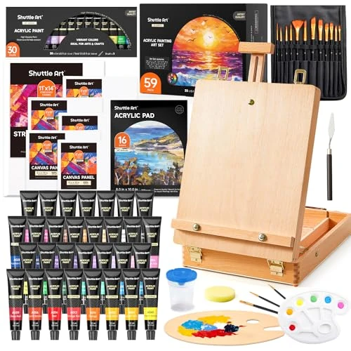 Limited-time offer: Shuttle Art 59 Pack Acrylic Painting Set, Professional Deluxe Art Set with Table Top Easel, 30 Colours Acrylic Paints Set, Canvas, Brushes, Complete Drawing Set for Adults, Kid, Artists, Art Supplies from 62.99 GBP to 53.99 GBP (save 14%)