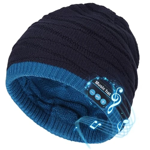 SIVITICK Czapka Bluetooth V5.0 Mężczyzna i Kobieta Beanie Muzyka z podgrzewaczem szyi czapka zimowa z bezprzewodowym zestawem słuchawkowym Bluetooth muzyka kapelusz do biegania na nartach prezenty, czarny