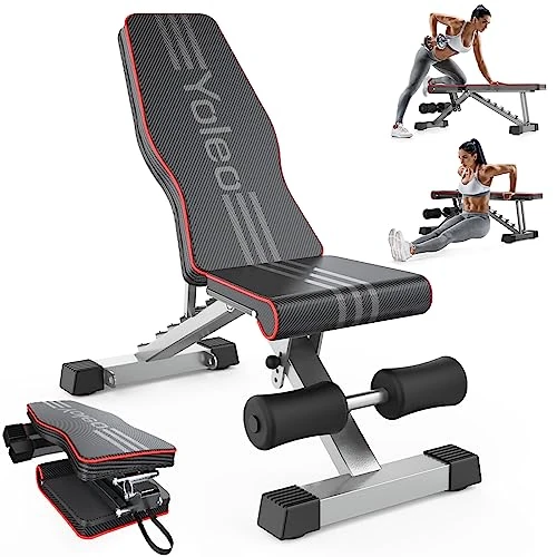 YOLEO Multifunction Weight Bench, Adjustable 6-Way Backrest/4-Way Seat, Up to 150 kg, Flat Bench, Sit Up Bench, Suitable for Home/Gym