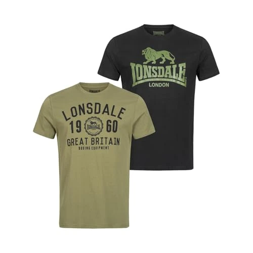 Oferta limitada: Lonsdale Hombre Bangor Double Pack Camiseta, Black/Olive, 4XL de 39.90 € a 24.99 € (ahorro 37%)