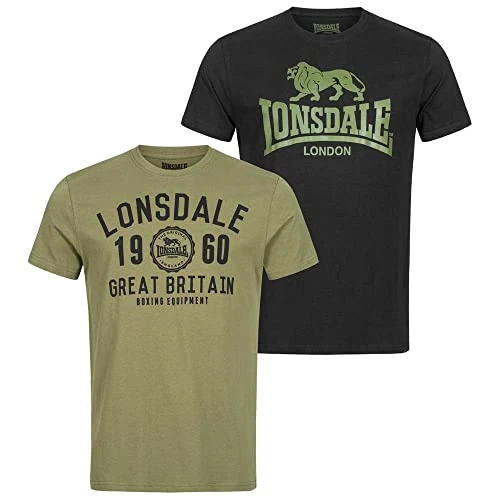 Oferta limitada: Lonsdale Hombre BANGOR Double Pack Camiseta, Black/Olive, Medium de 24.99 EUR a 24.99 EUR (ahorro 0%)