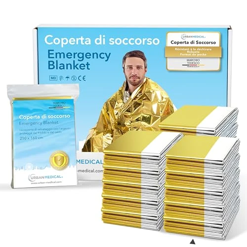 URBAN MEDICAL Mantas Termicas Supervivencia - Protección contra el frío y el calor - 5-15 piezas - Mantas Emergencia reversibles - Oro/plata - Grandes Mantas Isotermicas de Primeros Auxilios-210x160cm