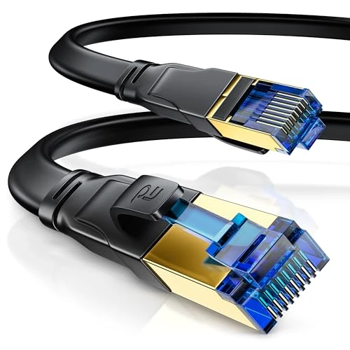CSL - 7,5m CAT 8 Netzwerkkabel Flach und Dünn, Lan Kabel für 40 Gigabit High Speed Internetkabel, Flachbandkabel Verlegekabel 40 Gbps Cat.8 RJ45 Kabel für Switch Router Modem PC, 7,5 Meter Schwarz