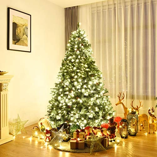 RELAX4LIFE Kerstboom 210/225/240 cm, kerstboom met ingebouwde lichten 460/540/600 en dennenappels, dicht en realistisch, kerstdecoratie voor thuis, kantoor en bedrijf