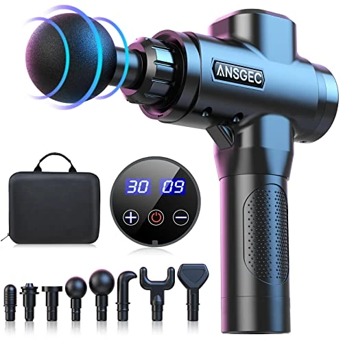 Offerta a tempo: Pistola Massaggio Muscolare, ANSGEC 30 Velocità Pistola Massaggiante Professionale, Potente e Ergonomica, Massaggio Muscolare Profondo,3500RPM Silenziosa Massaggiatore Elettrico, 8 Testine - 25% da 45.99 € a 34.29 €