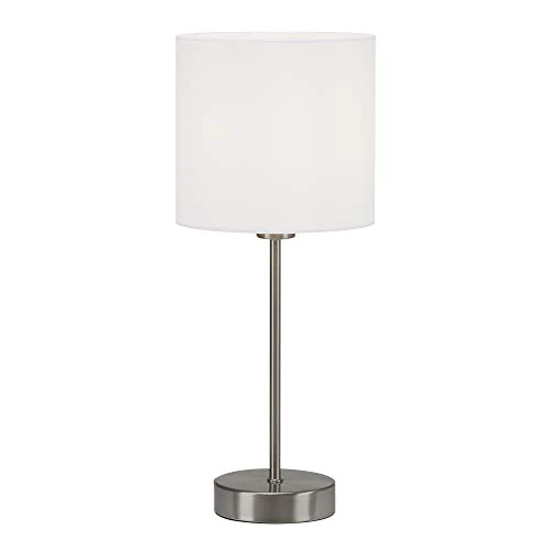 Briloner Leuchten - Table lamp, table lamp, bedside lamp, bedside lamp, desk lamp, 1x E14, including cable switch, fabric shade, white, 160 x 385 mm (D x H)