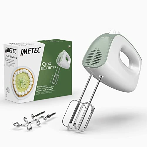 Imetec Batidora Amasadora eléctrica Crea&Crema, Varillas extra largas para mezclas para masas pasteles y crema batida, varillas de acero inoxidable para amasar, 5 velocidades, función turbo, 500 W