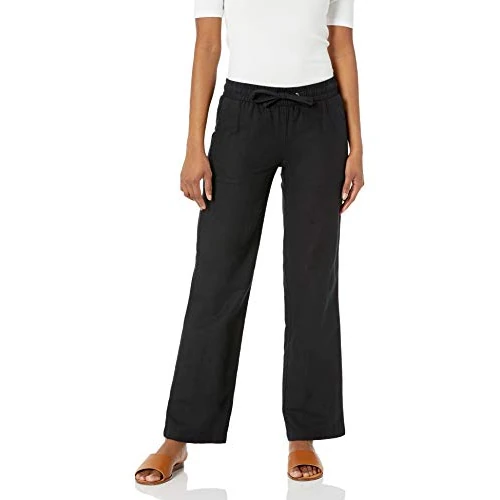 Offerta a tempo: Amazon Essentials Pantaloni da donna a gamba larga in misto lino con coulisse, vestibilità comoda (disponibile in taglie forti), nero, S - 0.00% da 28.47 € a 28.47 €