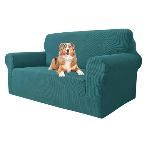 MAXIJIN Super Stretch Sofa Cover for 2 Seater Sofa, Seat Covers 1 Piece Jacquard Seat Covers for Dogs Pet Friendly Sofa Cover for Sofa (2 Seater, Blackish Green)