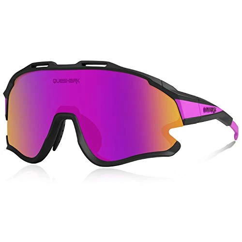 Queshark Occhiali Ciclismo Polarizzati, Occhiali Bici Uomo Donna, Con 1 Lenti o 4 lenti Intercambiabili, TR90 Montatura, UV400 Occhiali Sportivi per Ciclismo Corsa Pesca Baseball Sci